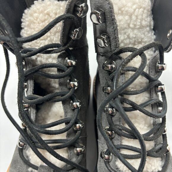 Marc Fisher Izzie Genuine Shearling Lace Up Boot Gray Suede Size 6 - Picture 7 of 9